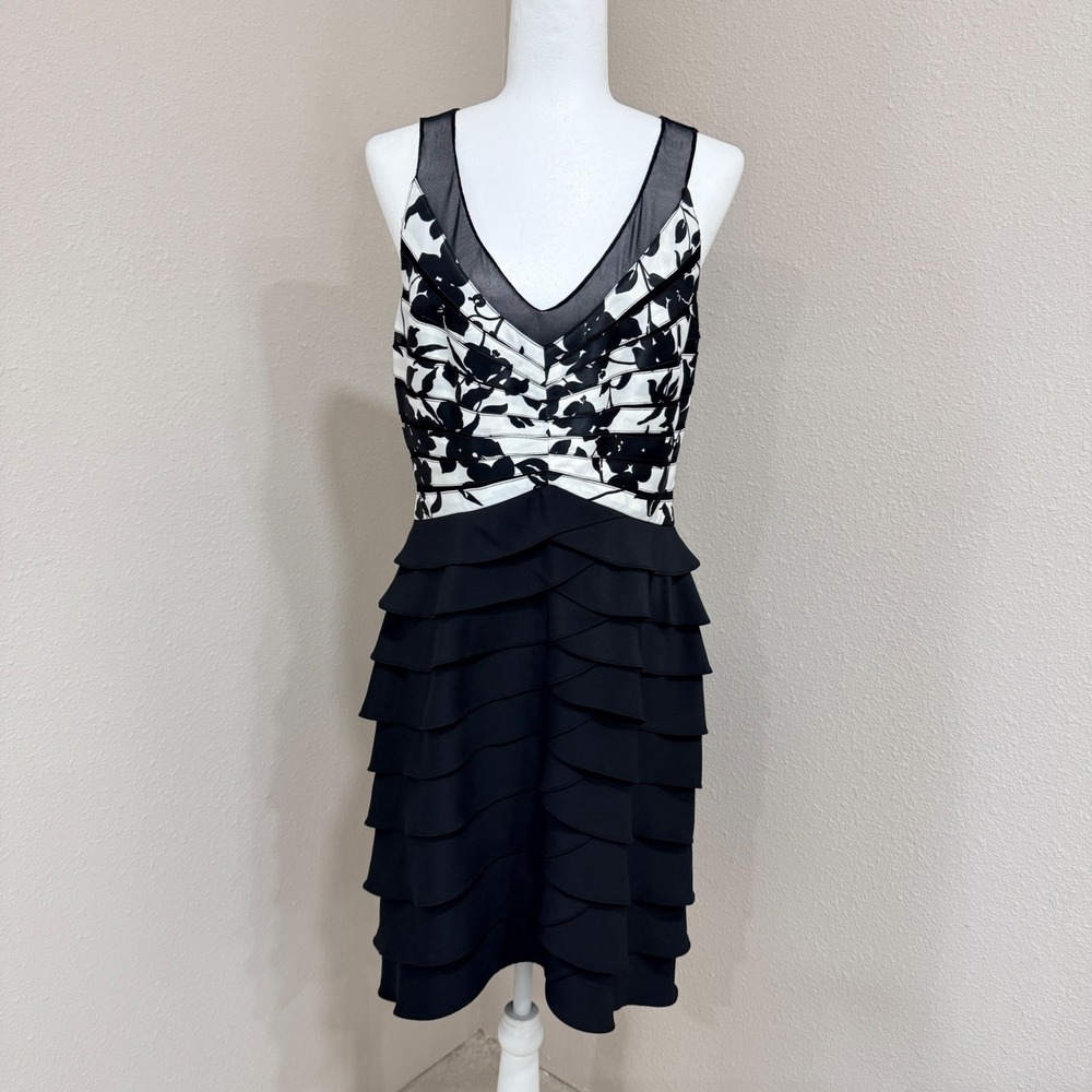 Xscape‎ Dress Black White Floral Tiered GlamFormal Romantic Wedding  Sz 14